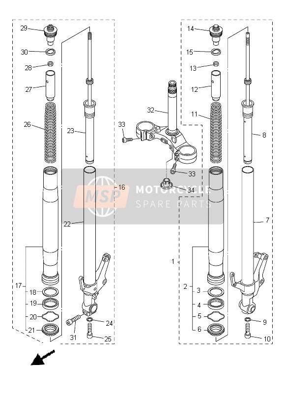 Yamaha FZ8-NA 2013 Tenedor frontal para un 2013 Yamaha FZ8-NA