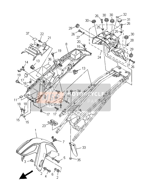 23P2151100P5, Spatbord, Voor, Yamaha, 0