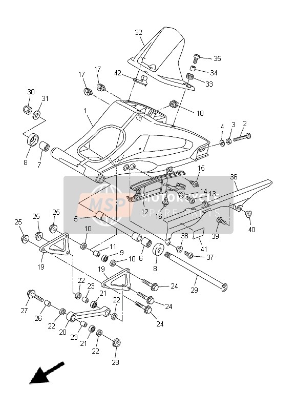 Yamaha FZ8-N 2014 Achterarm voor een 2014 Yamaha FZ8-N