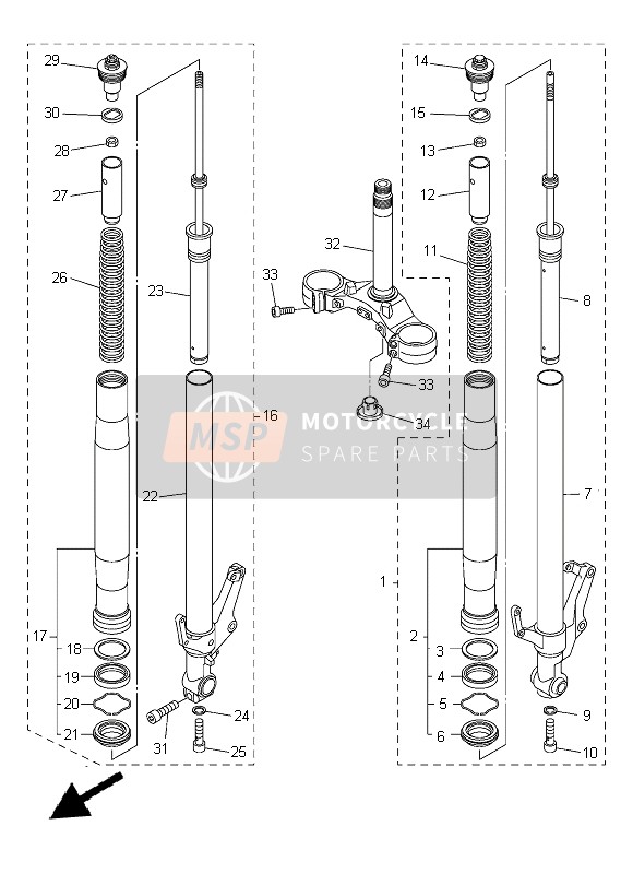 Yamaha FZ8-SA 2014 Forcella anteriore per un 2014 Yamaha FZ8-SA