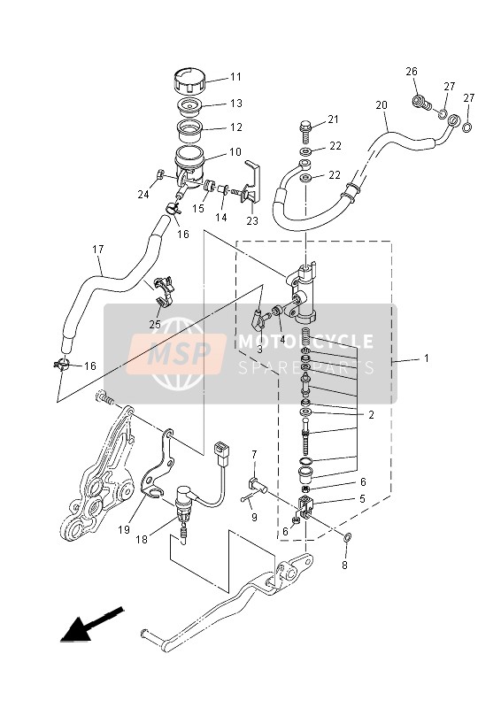 Yamaha MT-07 2014 Rear Master Cylinder for a 2014 Yamaha MT-07