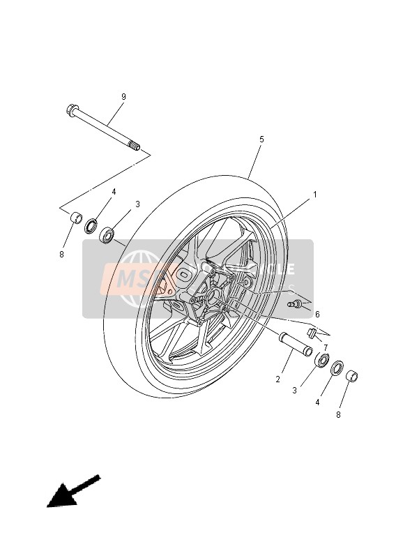 1XB251680098, Gegoten Wheel, Voorkant, Yamaha, 0