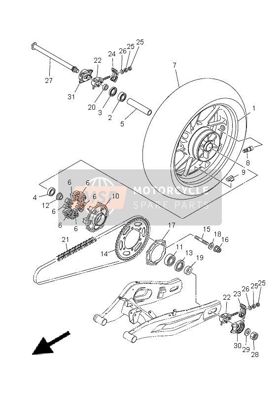 1WS221740000, Estremita' 1, Forcellone, Yamaha, 3