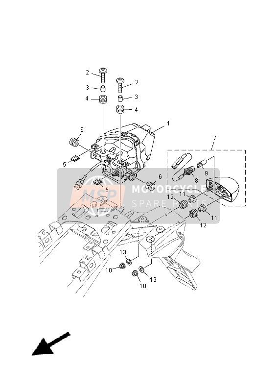 Yamaha MT-07A 2014 RÜCKLICHT für ein 2014 Yamaha MT-07A