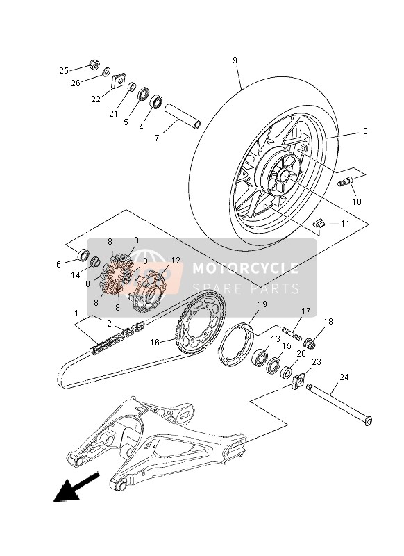 Yamaha MT-09 2014 Rear Wheel for a 2014 Yamaha MT-09