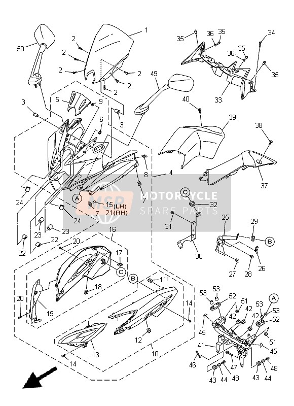 Yamaha XJ-6F 2014 Cubierta 1 para un 2014 Yamaha XJ-6F