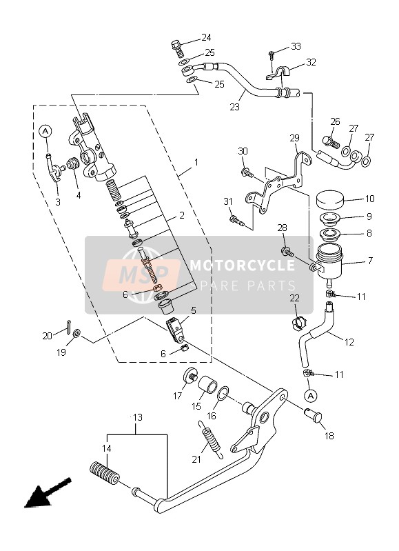 Yamaha XJ6SA 2014 Hoofdremcilinder achter voor een 2014 Yamaha XJ6SA