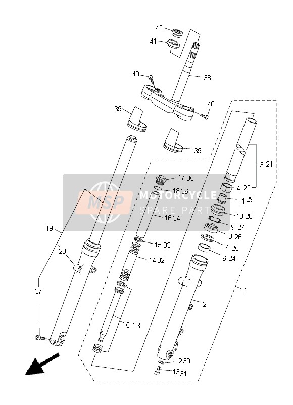 1TP231700100, Cylinder Comp., Front Fork, Yamaha, 0