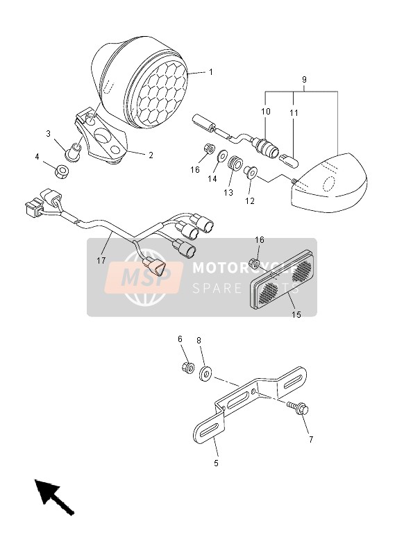 1TP847170100, Hulpsnoer, Achterlicht, Yamaha, 1