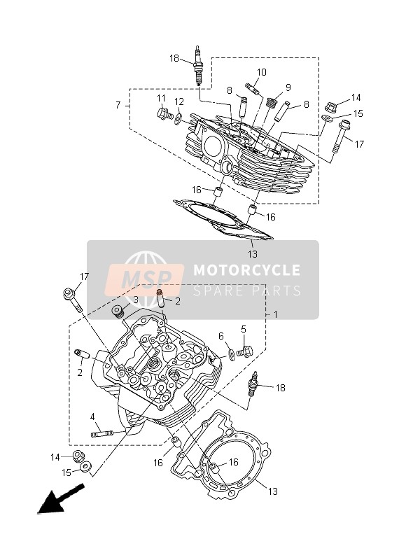 Yamaha XVS1300A 2014 Cylinder Head for a 2014 Yamaha XVS1300A