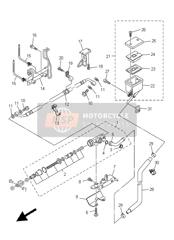 Yamaha XVS1300A 2014 Pompa freno posteriore per un 2014 Yamaha XVS1300A