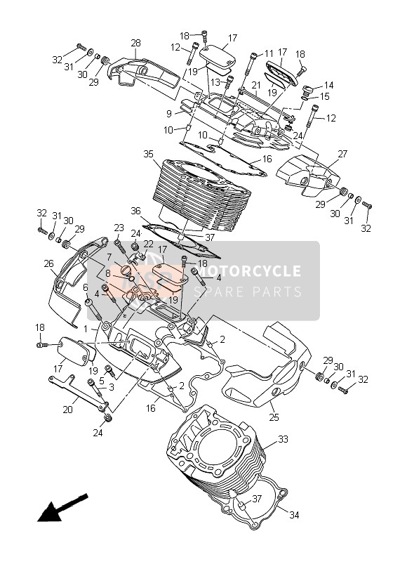 Yamaha XVS1300CU 2014 Cilindro para un 2014 Yamaha XVS1300CU