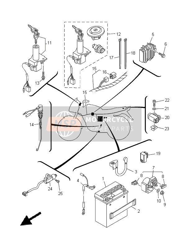 3D9825300000, Set, Stopschakelaarsamens, Yamaha, 0