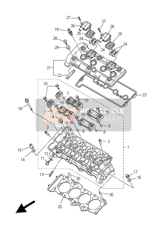 Yamaha YZF-R1 2014 Cylinder Head for a 2014 Yamaha YZF-R1