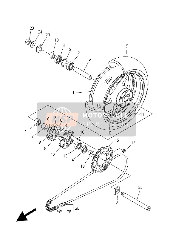 5VY2533800P5, Ruota Posteriore Lega, Yamaha, 0