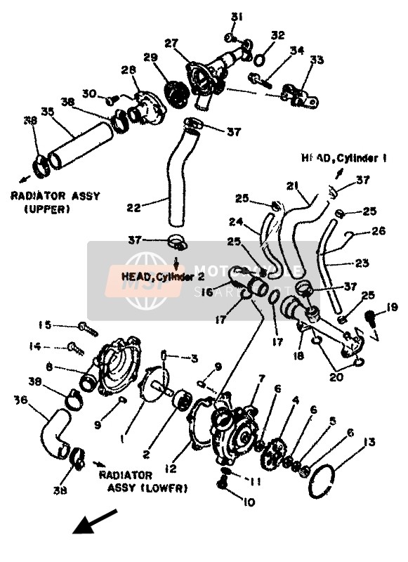 Yamaha RD500LC 1985 Water Pump & Piping for a 1985 Yamaha RD500LC