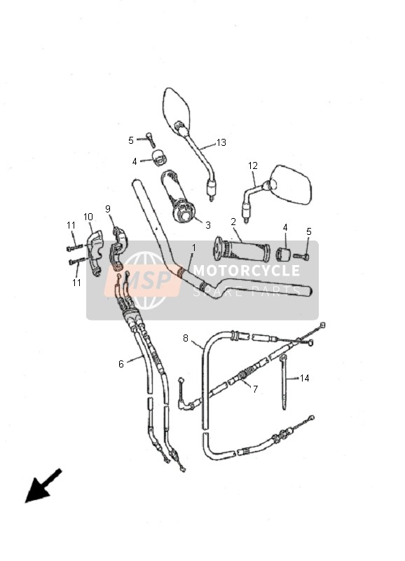 Yamaha XJ600S DIVERSION 2001 Manija de dirección & Cable para un 2001 Yamaha XJ600S DIVERSION