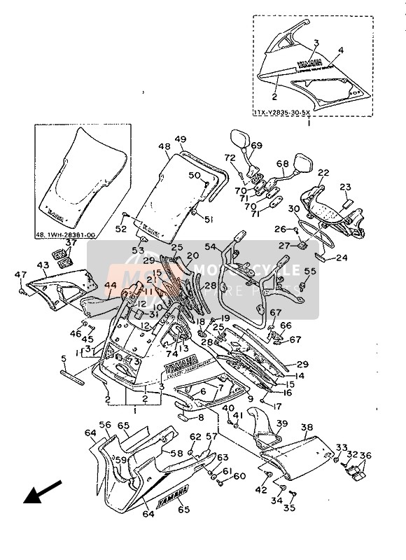 1TX262800000, Ruckblickspiegel Kompl (L), Yamaha, 1