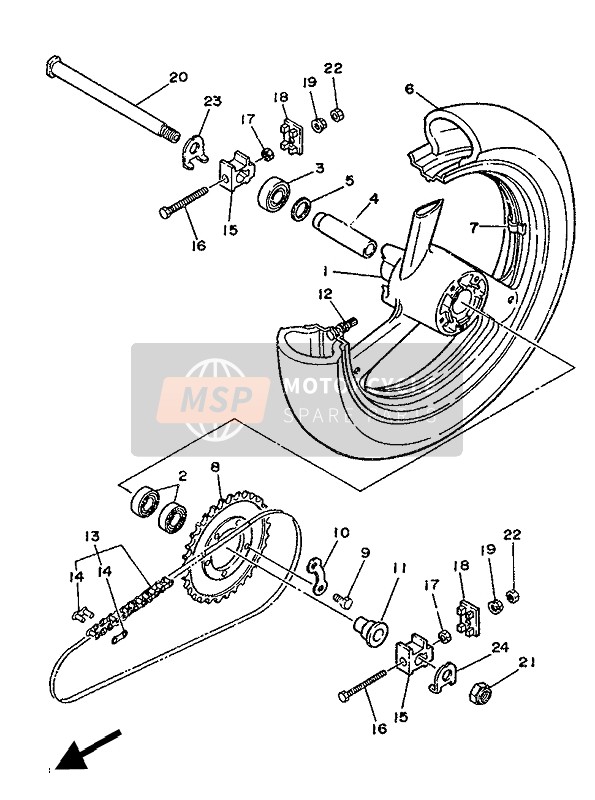 Yamaha TZ250T 1987 Rear Wheel for a 1987 Yamaha TZ250T