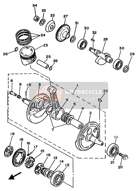 Yamaha XT350 1987 Vilebrequin & Piston pour un 1987 Yamaha XT350