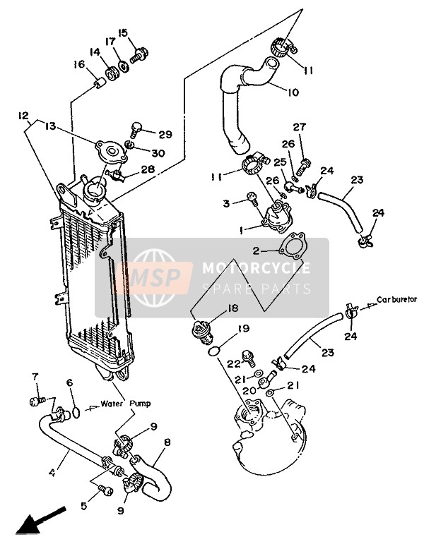 Yamaha DT125R 1988 Radiateur & Tuyau pour un 1988 Yamaha DT125R