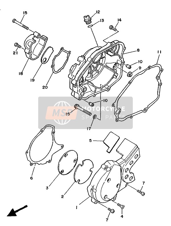 Yamaha DT125R 1988 Crankcase Cover 1 for a 1988 Yamaha DT125R