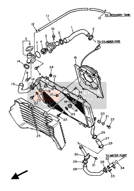 Yamaha FZ750R 1988 Radiator & Hose for a 1988 Yamaha FZ750R