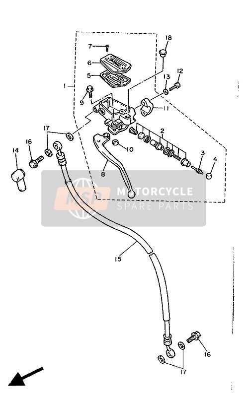 Yamaha FZ750R 1988 Cilindro maestro delantero 2 para un 1988 Yamaha FZ750R