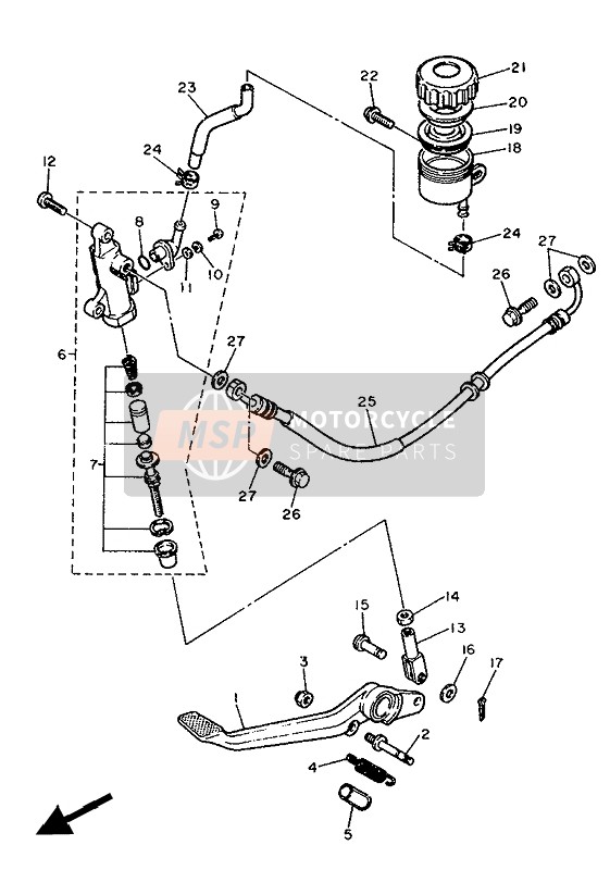 Yamaha FZ750R 1988 Maître-cylindre arrière pour un 1988 Yamaha FZ750R