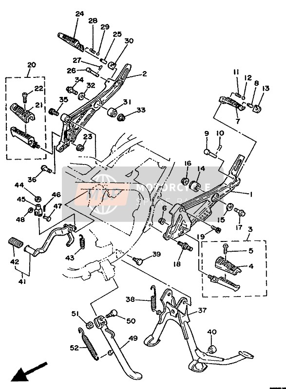 Yamaha RD350LCF 1988 Supporter & Repose Pieds pour un 1988 Yamaha RD350LCF