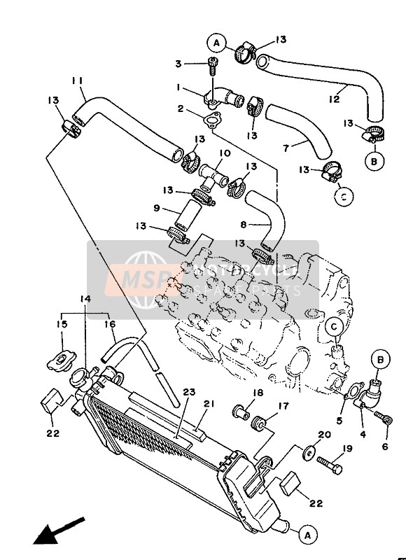 Yamaha TZ250(U) 1988 Radiator & Hose for a 1988 Yamaha TZ250(U)