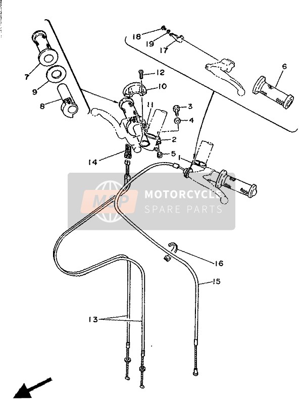 Yamaha TZ250(U) 1988 Stuurhandvat & Kabel voor een 1988 Yamaha TZ250(U)