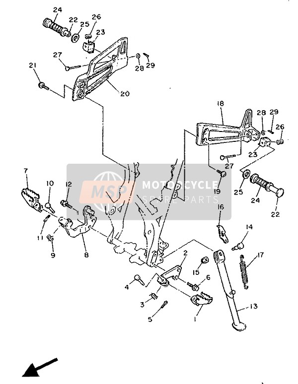 Yamaha XT600Z TENERE 1988 Estar & Reposapiés para un 1988 Yamaha XT600Z TENERE