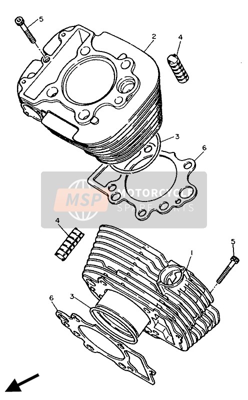 Yamaha XV535SE VIRAGO 1988 Cilindro para un 1988 Yamaha XV535SE VIRAGO