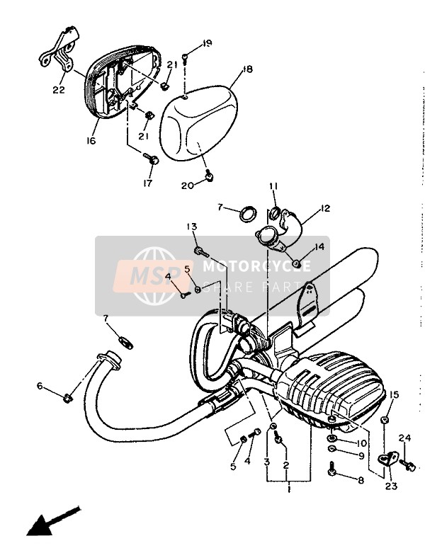 Yamaha XV535SE VIRAGO 1988 Exhaust for a 1988 Yamaha XV535SE VIRAGO