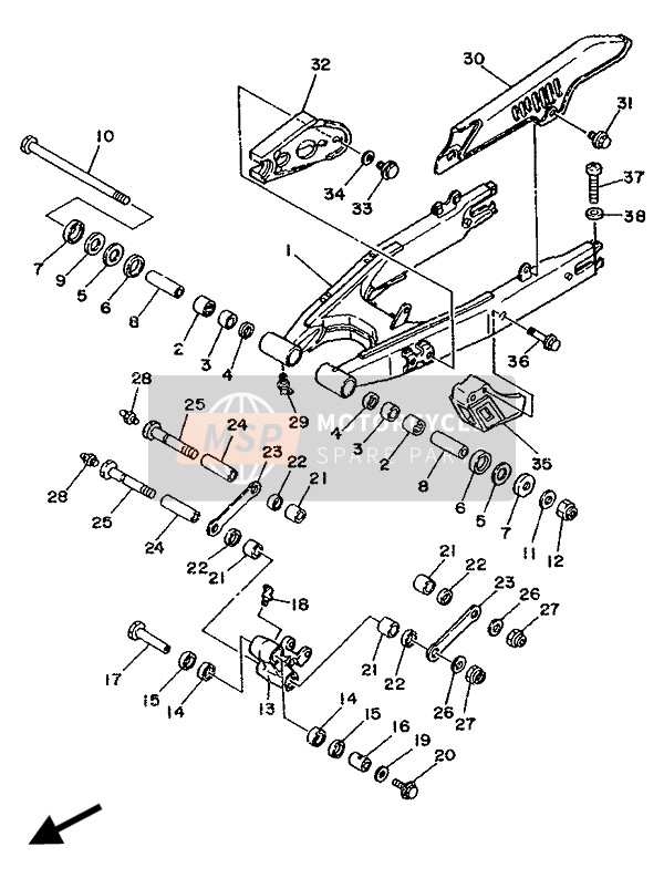 Yamaha DT125R 1989 SCHWINGE HINTEN für ein 1989 Yamaha DT125R