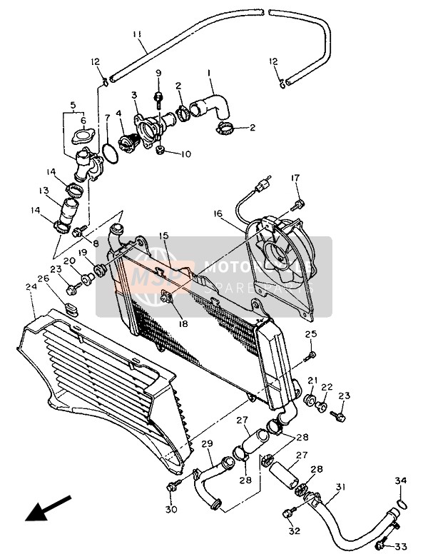 Yamaha FZ750 GENESIS 1989 Radiator & Slang voor een 1989 Yamaha FZ750 GENESIS