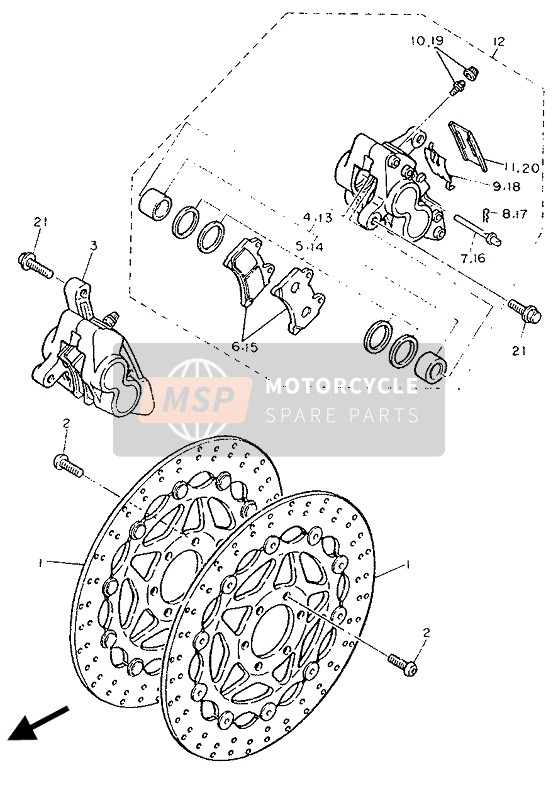 Yamaha FZ750 GENESIS 1989 Frein avant & Pied à coulisse pour un 1989 Yamaha FZ750 GENESIS