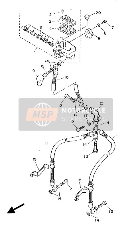 Yamaha FZ750 GENESIS 1989 Pompa freno anteriore per un 1989 Yamaha FZ750 GENESIS