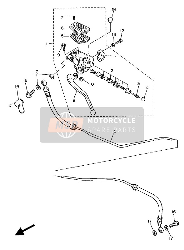 Yamaha FZ750 GENESIS 1989 Cilindro maestro delantero 2 para un 1989 Yamaha FZ750 GENESIS