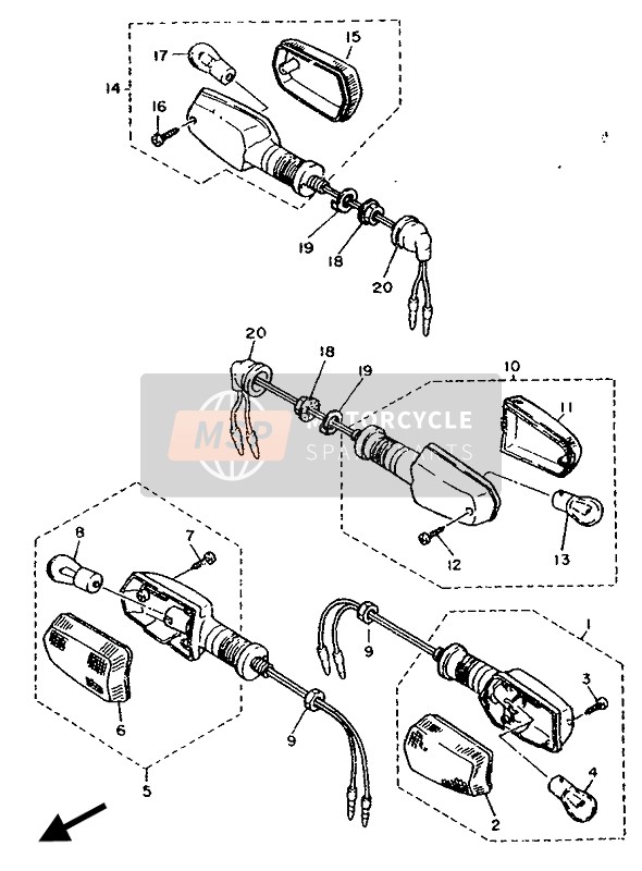 Yamaha FZ750R 1989 Luz intermitente para un 1989 Yamaha FZ750R