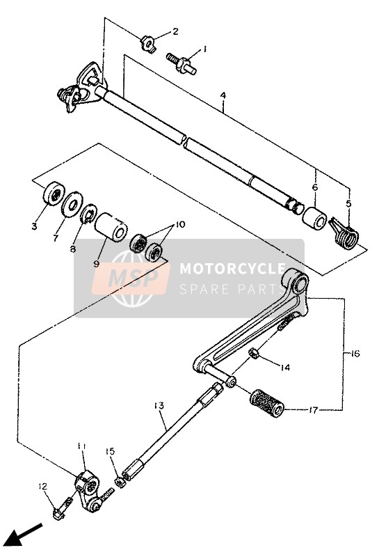 Yamaha FZR750RW 1989 Arbre de changement de vitesse pour un 1989 Yamaha FZR750RW