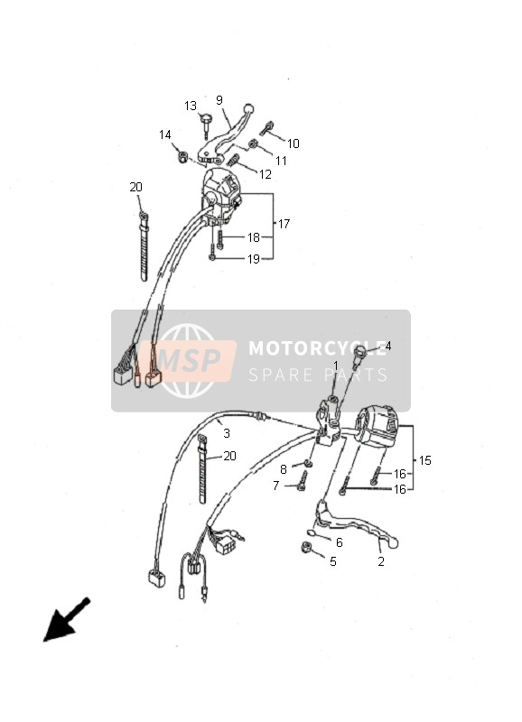 Yamaha XV535 VIRAGO 25KW 2001 Handle Switch & Lever for a 2001 Yamaha XV535 VIRAGO 25KW