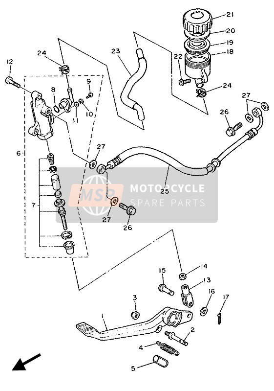 Yamaha FZR1000 1989 Rear Master Cylinder for a 1989 Yamaha FZR1000