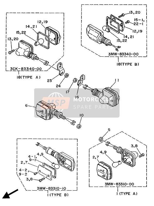 Yamaha SR125 1989 Luz intermitente para un 1989 Yamaha SR125