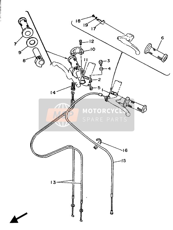 Yamaha TZ250 1989 Stuurhandvat & Kabel voor een 1989 Yamaha TZ250