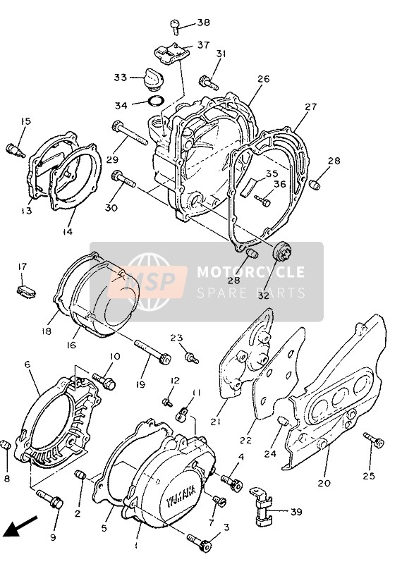 Yamaha XJ600 1989 Couvercle de carter 1 pour un 1989 Yamaha XJ600