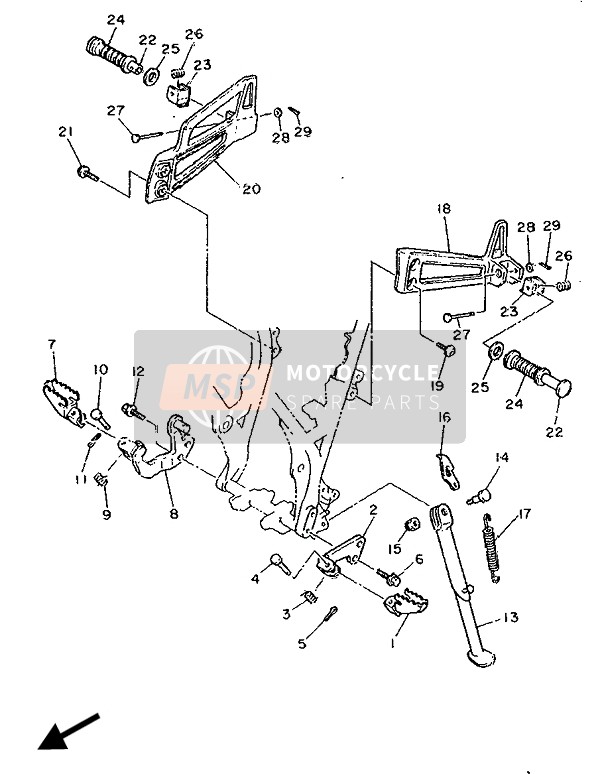 Yamaha XT600 1989 Supporter & Repose Pieds pour un 1989 Yamaha XT600