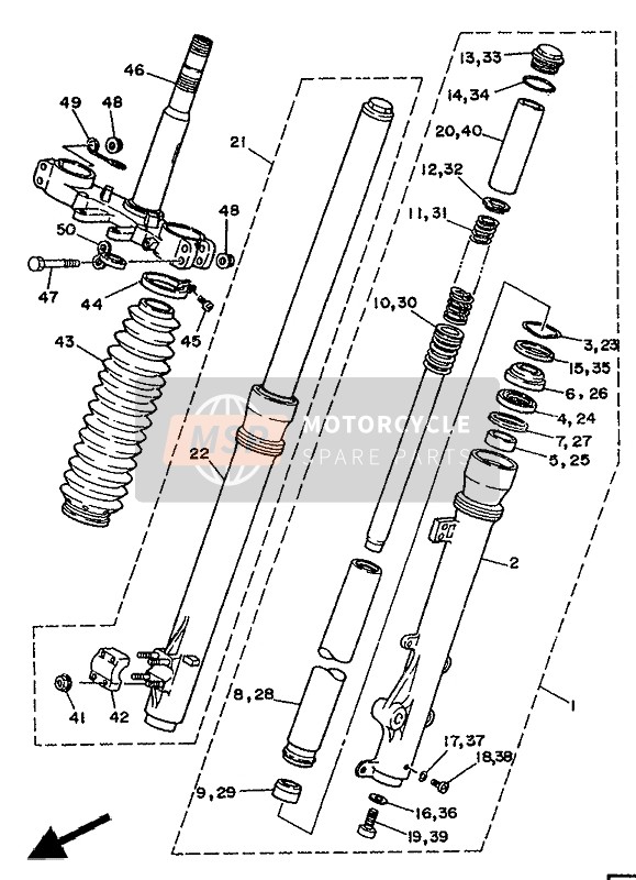 Yamaha DT125R 1990 Tenedor frontal para un 1990 Yamaha DT125R