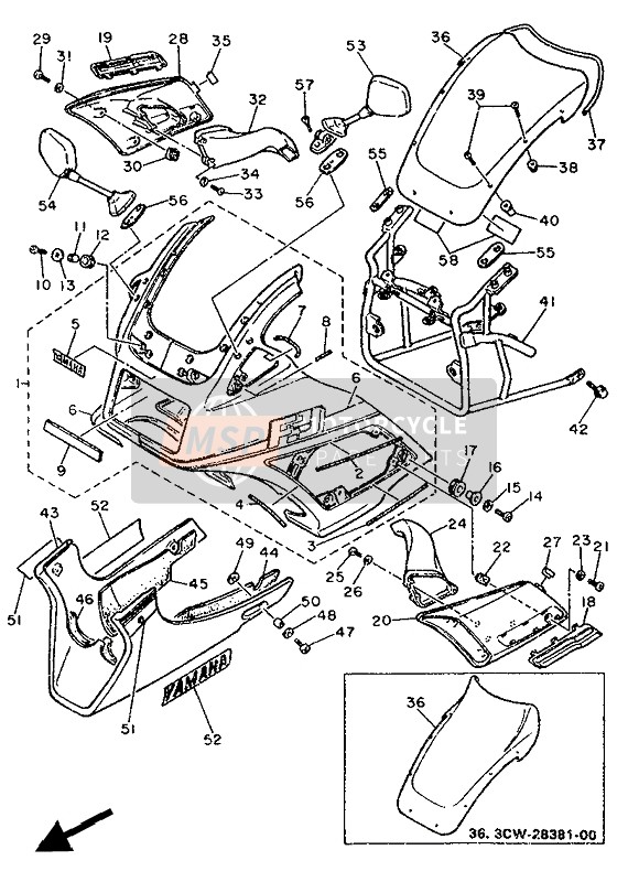 3CV262800000, Rear View Mirror Assy(Left), Yamaha, 3